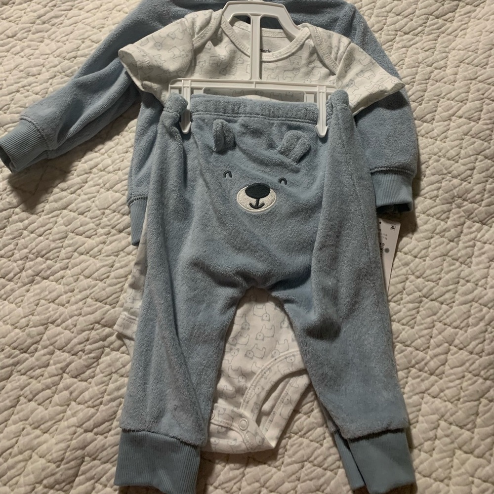Carters blue teddy bear terry set 6 months